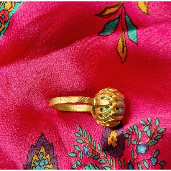 Handmade Istanbul Turquoise Orb Ring • Gold Cage Claw Setting • Artisan Gift NEW - Picture 5 of 8